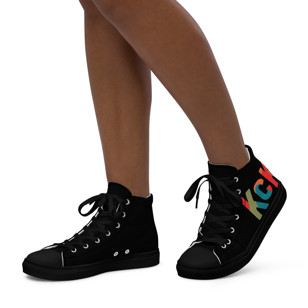 KCK Letters Women’s black high-top canvas shoes
